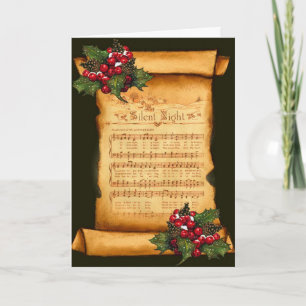 Weihnachten: Silent Night Sheet Music on Old Scrol Feiertagskarte