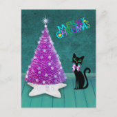 Weihnachten Silver Pink Tree Atomic Black Cat Aqua Postkarte (Vorderseite)