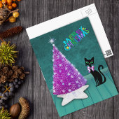 Weihnachten Silver Pink Tree Atomic Black Cat Aqua Postkarte