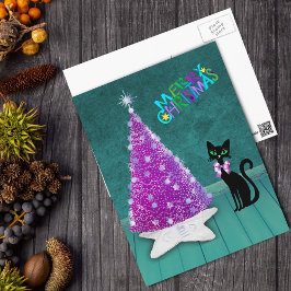 Weihnachten Silver Pink Tree Atomic Black Cat Aqua Postkarte