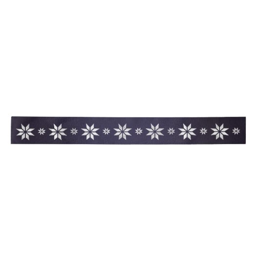 Weihnachten Silver Star Ribbon Blue Navy Satinband (Vorderseite)