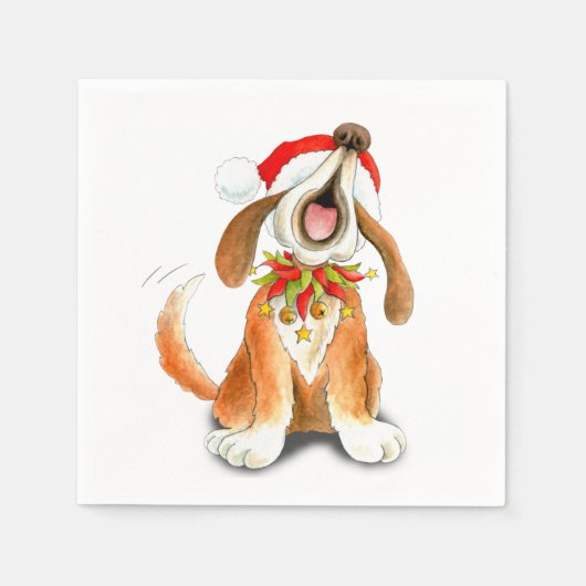 Weihnachten singend Hund rot weißes Papier Serviet Serviette (Vorderseite)