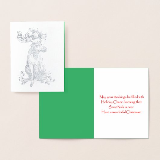 Weihnachten Sitzen Elch mit Geschenken Whimsical Folienkarte (Anzeige)