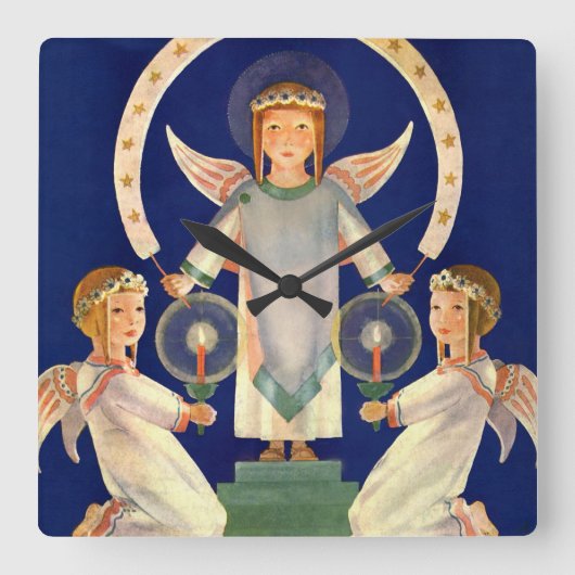 Weihnachten, Skandinavien Santa Lucia Engel Quadratische Wanduhr (Vorderseite)