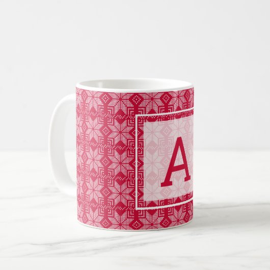 Weihnachten, skandinavische, rote, weiße, Schneefl Kaffeetasse (Vorderseite Links)