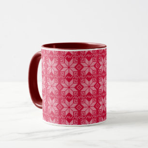 Weihnachten, skandinavische, rote, weiße, Schneefl Tasse