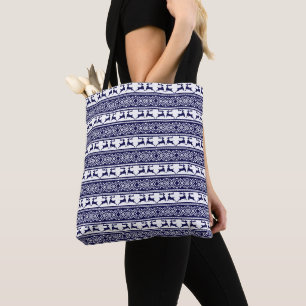 Weihnachten, skandinavisches Folk Blau und Weiß Tasche