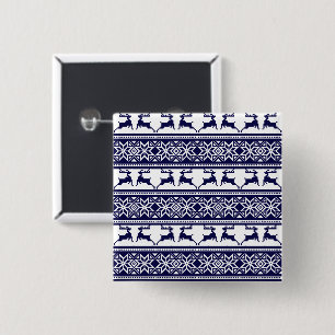 Weihnachten, skandinavisches Volk Blau und Weiß Button