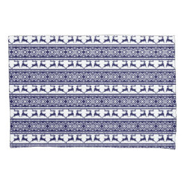 Weihnachten, skandinavisches Volk Blau und Weiß Kissenbezug