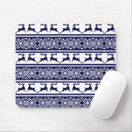 Weihnachten, skandinavisches Volk Blau und Weiß Mousepad