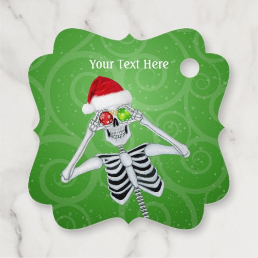 Weihnachten Skeleton Ornamente Grüne Wirbel Geschenkanhänger (Rückseite)
