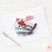 Weihnachten Skifahren an einem sonnigen Wintertag Quadratischer Aufkleber (Umschlag)