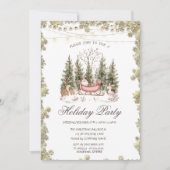 Weihnachten Sleigh Forest Gold Stars Holiday Einladung (Vorderseite)