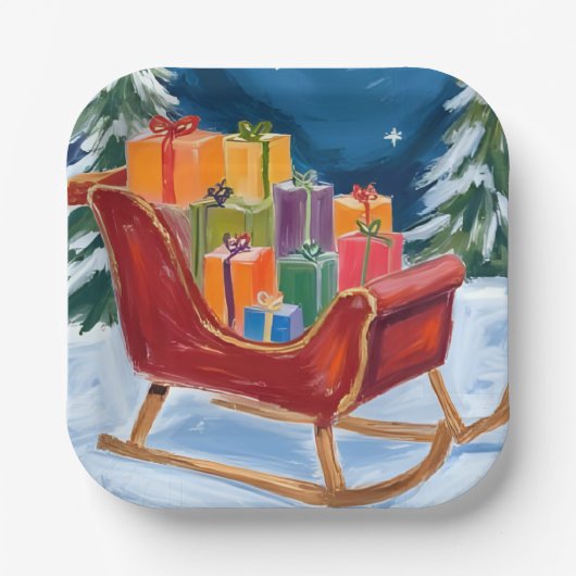 Weihnachten: Sleigh Frohe Weihnachten Pappteller (Vorderseite)