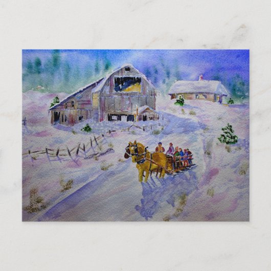 Weihnachten Sleigh Ride Postkarte (Vorderseite)