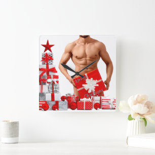 Weihnachten SlipperyJoe schwule Stolz Geschenke LG Quadratische Wanduhr