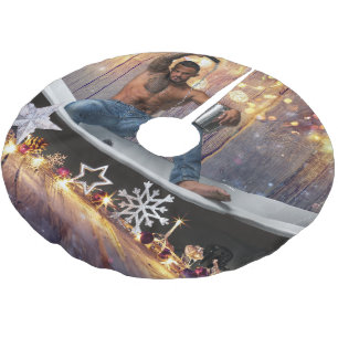 Weihnachten SlipperyJoe Silber goldene Sterne feuc Polyester Weihnachtsbaumdecke