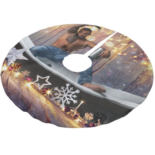 Weihnachten SlipperyJoe Silber goldene Sterne feuc Polyester Weihnachtsbaumdecke (Schrägansicht)