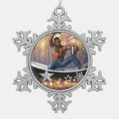 Weihnachten SlipperyJoe Silber goldene Sterne feuc Schneeflocken Zinn-Ornament (Vorderseite)