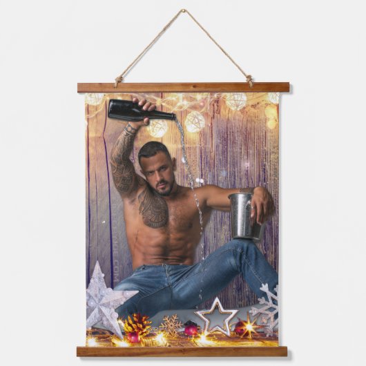 Weihnachten SlipperyJoe Silber goldene Sterne feuc Wandteppich Mit Holzrahmen (Vorderseite)