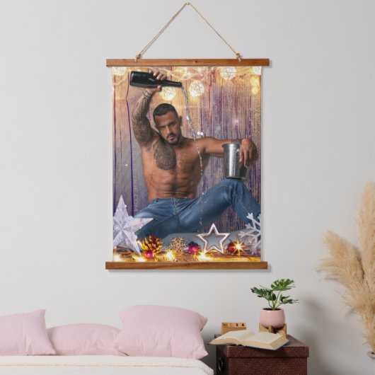 Weihnachten SlipperyJoe Silber goldene Sterne feuc Wandteppich Mit Holzrahmen (Schlafzimmer)
