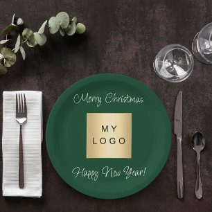 Weihnachten Smaragdgrün Cafe Bar Business Logo Pappteller