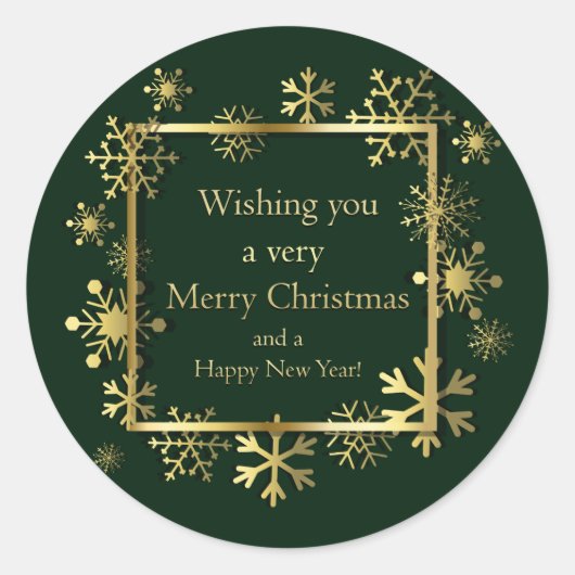 Weihnachten - Snowflake Rahmen mit Word Art Grönn Runder Aufkleber (Vorderseite)