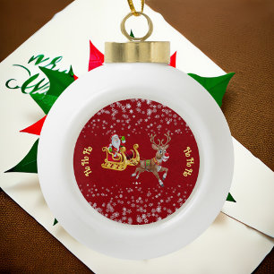 Weihnachten Snowflake Santa Ho Ho Rentier Sleigh Keramik Kugel-Ornament