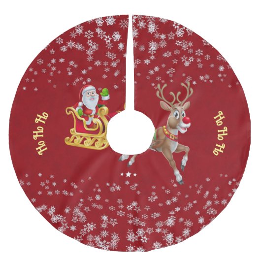 Weihnachten Snowflake Santa Ho Ho Rentier Sleigh Polyester Weihnachtsbaumdecke (Vorderseite)