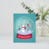 Weihnachten Snowglobe Snowman Kardinal Rote Vögel Postkarte (Stehend Vorderseite)