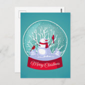 Weihnachten Snowglobe Snowman Kardinal Rote Vögel Postkarte (Vorne/Hinten)