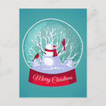 Weihnachten Snowglobe Snowman Kardinal Rote Vögel