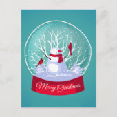 Weihnachten Snowglobe Snowman Kardinal Rote Vögel Postkarte (Vorderseite)