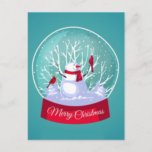 Weihnachten Snowglobe Snowman Kardinal Rote Vögel Postkarte (Vorderseite)