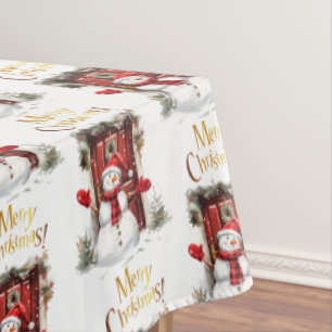 Weihnachten Snowman Gold Frohe Weihnachtsbeschreib Tischdecke