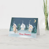 Weihnachten Snowman Houses Rabbit Trees Wasserfarb (Vorderseite)