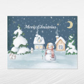 Weihnachten Snowman Houses Rabbit Watercolor