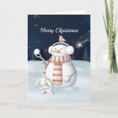 Weihnachten Snowman Snowballs Rabbit Night Sky (Vorderseite)