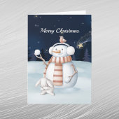 Weihnachten Snowman Snowballs Rabbit Night Sky