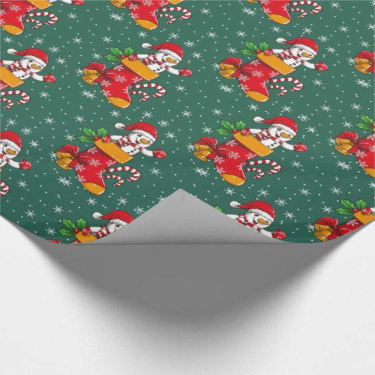 Weihnachten Snowman Snowflakes Candy Canes Pattern Geschenkpapier (Ecke)