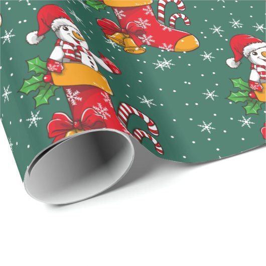 Weihnachten Snowman Snowflakes Candy Canes Pattern Geschenkpapier (Rolleneckpunkt)