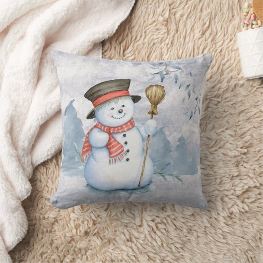 Weihnachten Snowman Watercolor Schnee Kissen (Decke)