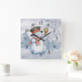 Weihnachten Snowman Watercolor Schnee Quadratische Wanduhr (Zuhause)