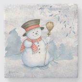Weihnachten Snowman Watercolor Schnee Steinuntersetzer (Vorderseite)