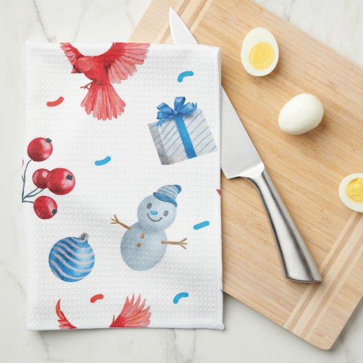 Weihnachten Snowmen Rote Kardinäle Ornamente Geschirrtuch (Viertel Falte)