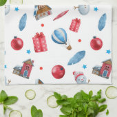 Weihnachten Snowmen Rote Ornamente Häuser Geschirrtuch (Gefaltet)