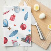 Weihnachten Snowmen Rote Ornamente Häuser Geschirrtuch (Viertel Falte)