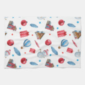 Weihnachten Snowmen Rote Ornamente Häuser Geschirrtuch (Horizontal)