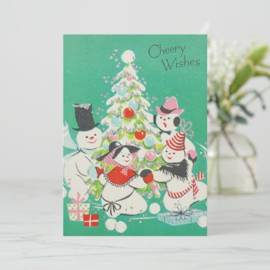 Weihnachten Snowmen Tanzen um Baum (Stehend Vorderseite)