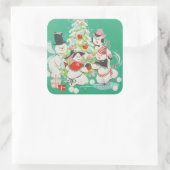 Weihnachten Snowmen Tanzen um Baum Quadratischer Aufkleber (Tasche)